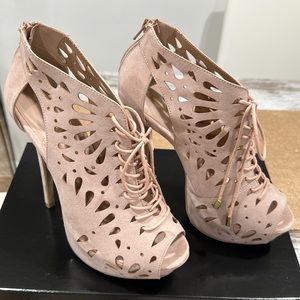 Dusty rose cutout platform heels